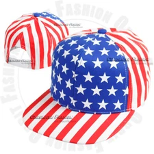 Baseball Cap Snapback Adjustable Flat Bill USA Flag Patriotic American Men Hat
