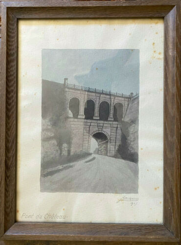 ::RASQUIN PONT DU CHATEAU BOGEN BRÜCKE STRA?E MAUER ZAUN BETON ANTIK SIGNIERT - Bild 1 von 6