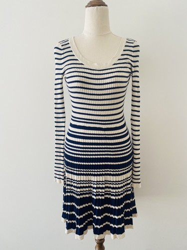 Blue Cream Stripe Pleated Rib Knit 