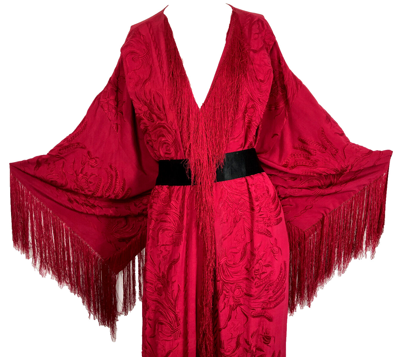 WOW Vintage RED Piano Shawl Dress Art to Wear Red… - image 2