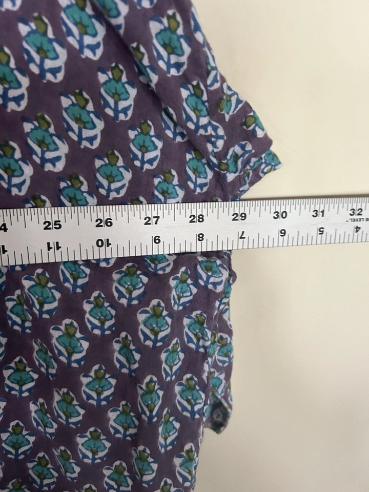 Blusa para mujer Gretchen Scott XXL con estampado de loto indio verde azulado púrpura abotonada nueva con etiquetas Foto 2 de 4