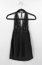 Frederick's of Hollywood Sleepwear Women's S Black Babydoll Chemise Teddy Sequin