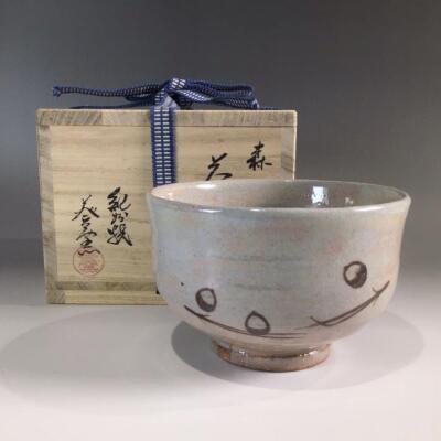 Teeschale Kishu Ware Aoigama Samukawa Shiro Godai Mori mit Box Teezeremonie U...