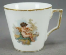 Limoges Klingenberg Cherub With Aulos Pipes & Gold Demitasse Cup C. 1880-1899