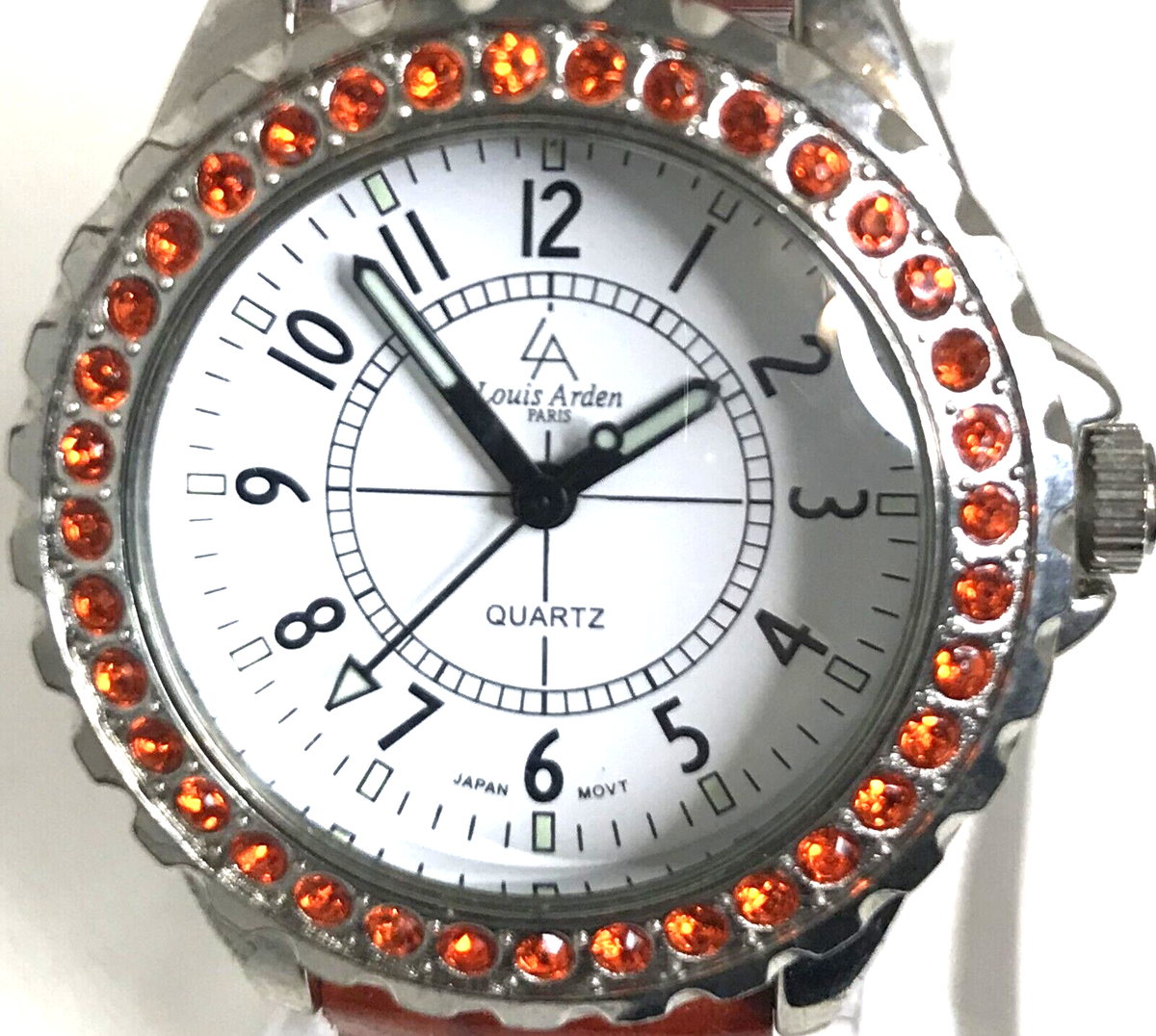 LOUIS ARDEN Quartz Watch/Orange Leather Band/Silver Plated