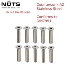 Image of M10 x 90mm A2 STAINLESS STEEL COUNTERSUNK BOLT CSK ALLEN KEY SOCKET SCREWS