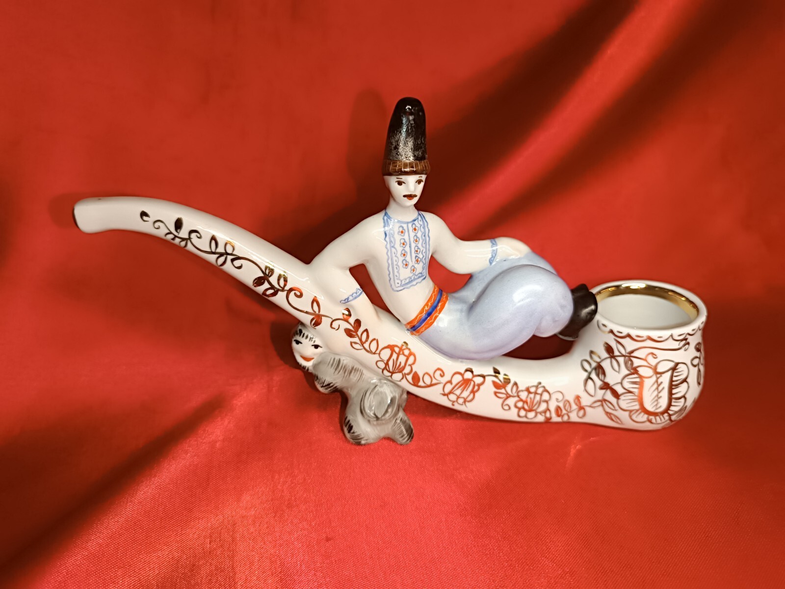 Vintage Smoking Pipe SMITH VAKULA and DEVIL Porcelain Statuette USSR Antique