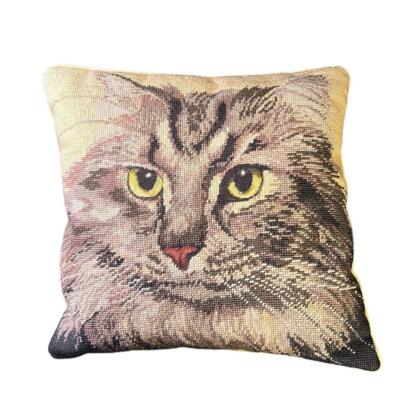 Wool Needlepoint Tabby Cat Petite & Gross Point Cushion Pillow