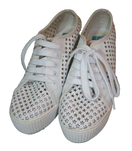 White Canvas Sneaker Platform Pumps, Cut -Out Star Pattern size 6.5 US - Picture 3 of 8