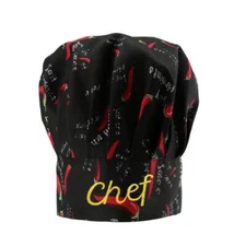 Chef hat embroidered with chef lettering, Chef Hat, Black Cotton Red Pepper