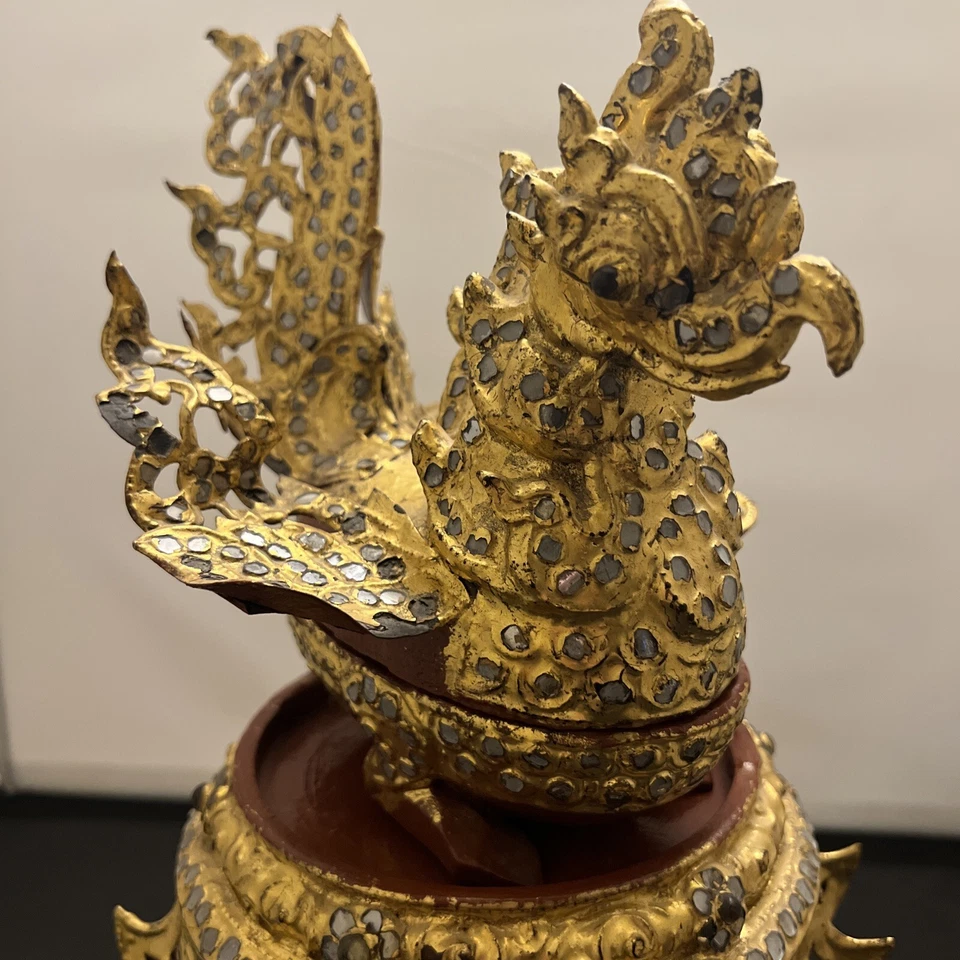 Antique Gold Gilt Hintha Bird Betel Nut Box Burmese With Stand! - Image 4 of 4
