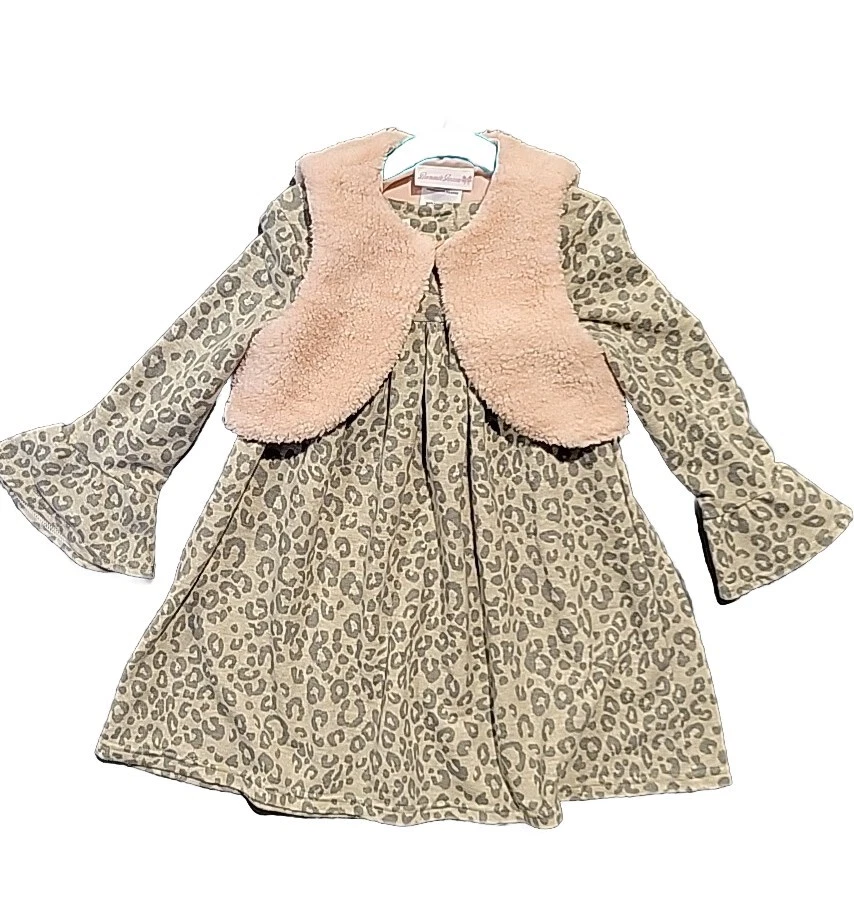 Bonnie Jean Niñas 2 Piezas Vestido Conjunto 4T Gris Leopardo Rosa Chaleco Difuso Mangas Foto 3 de 4