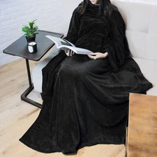 Fleece Wearable Blanket with Sleeves Pocket Microfiber Warm Soft TV Blanket Gift