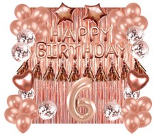 Designer Rose Gold 6th Happy Birthday Balloon Banner Party Decoration Supplies