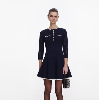 Self Portrait DRESS NAVY BOW KNIT MINI Size M $ 570