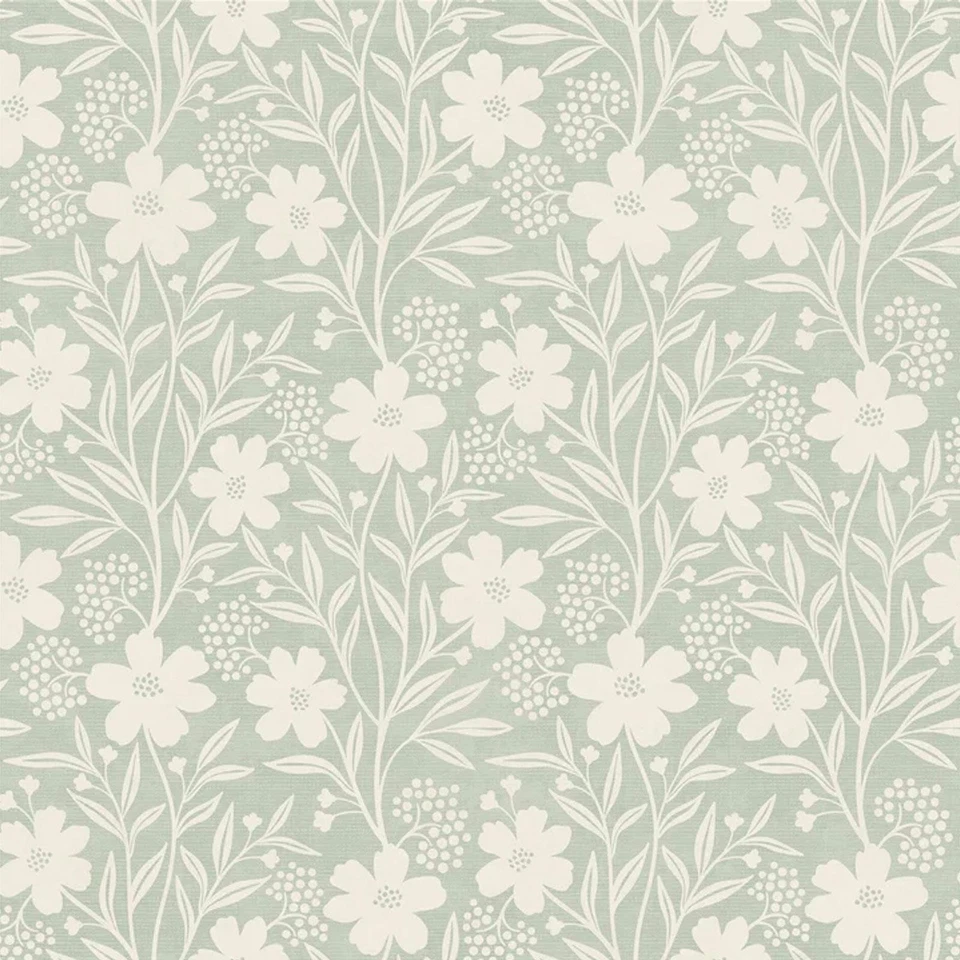 Papel Pintado Botánico con Bayas Floral Salvia Patrón Verde Decoración 100364AH Foto 2 de 4