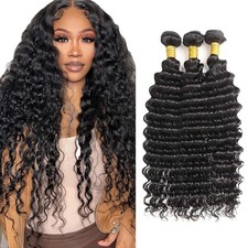 Human Hair Deep Wave Bundles 22 24 26 Inch Natural Black 1B 150g