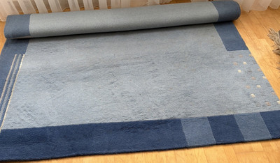 Moderner Teppich blau grau beige geometrisches Muster rechteckig 2mx3m.