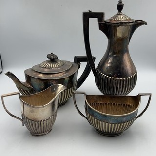 Antique EPNS Silver Plate 4 Piece Tea Coffee Set English Art Deco
