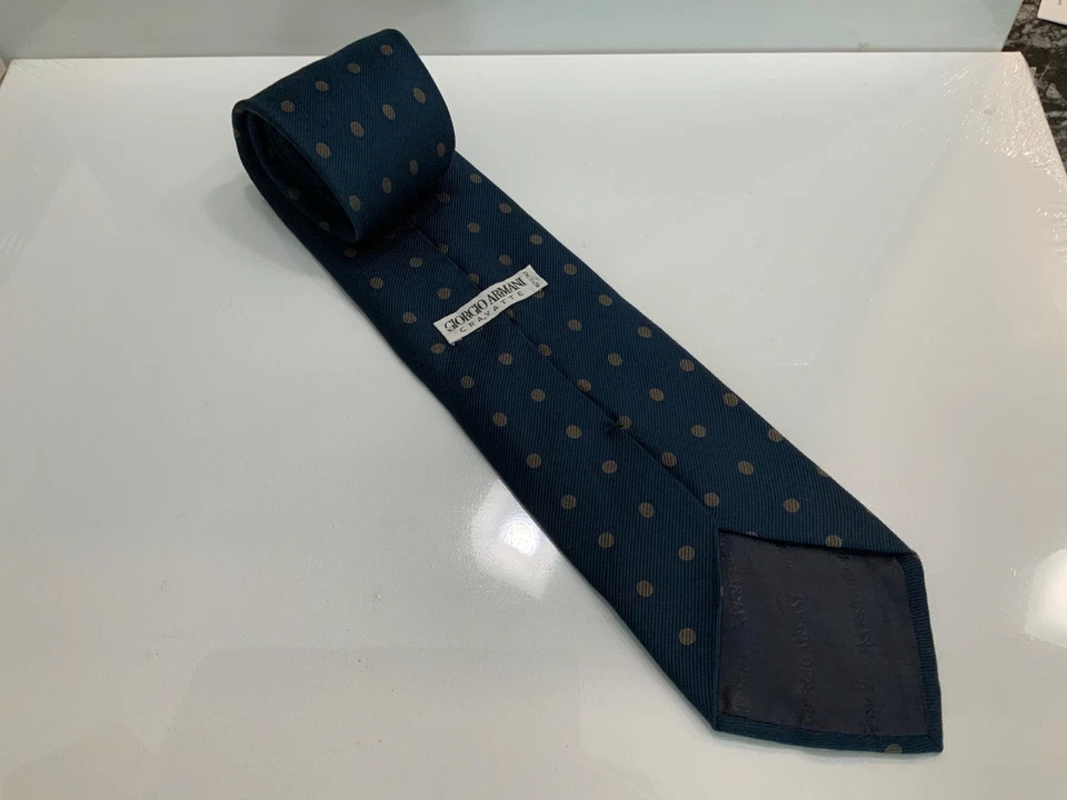 CORBATA GIORGIO ARMANI Para hombres 100% Seda Diseñador POLKA DOT Azul/Gris Usada en Excelente Condición De Colección Foto 3 de 4