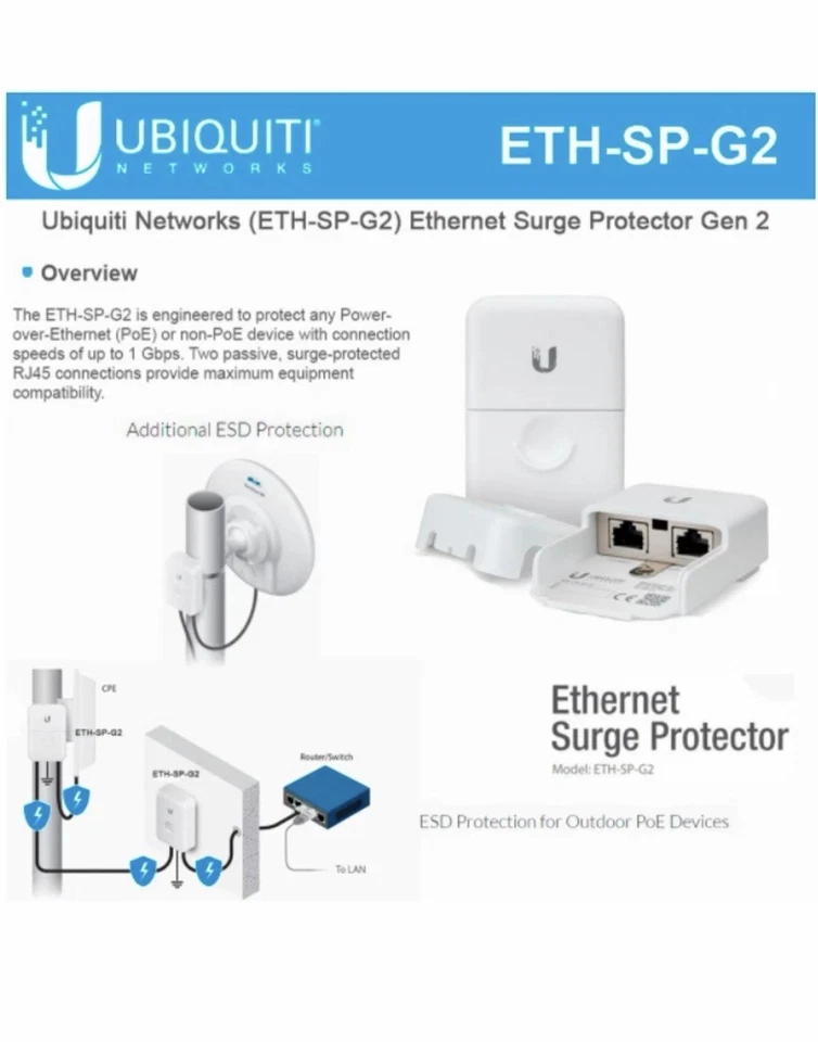 Protector contra sobretensiones Ethernet Ubiquiti Networks ETH-SP-G2 Gen2 Foto 2 de 4