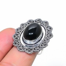 Black Onyx Gemstone Handmade 925 Sterling Silver Jewelry Ring Size 8 US 