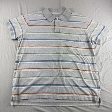 Old Navy Polo Shirt Mens L Gray Striped Short Sleeve Y2K Casual Preppy Top READ