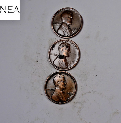 1910-S+1912-D+1913-S Lincoln Wheat Penny Cent Set/Lot ~ VF/XF ~ ZWL67