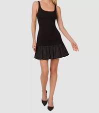 Adrianna Papell Women's Black Pleated Polyester Fit-Flare Dress Size 10