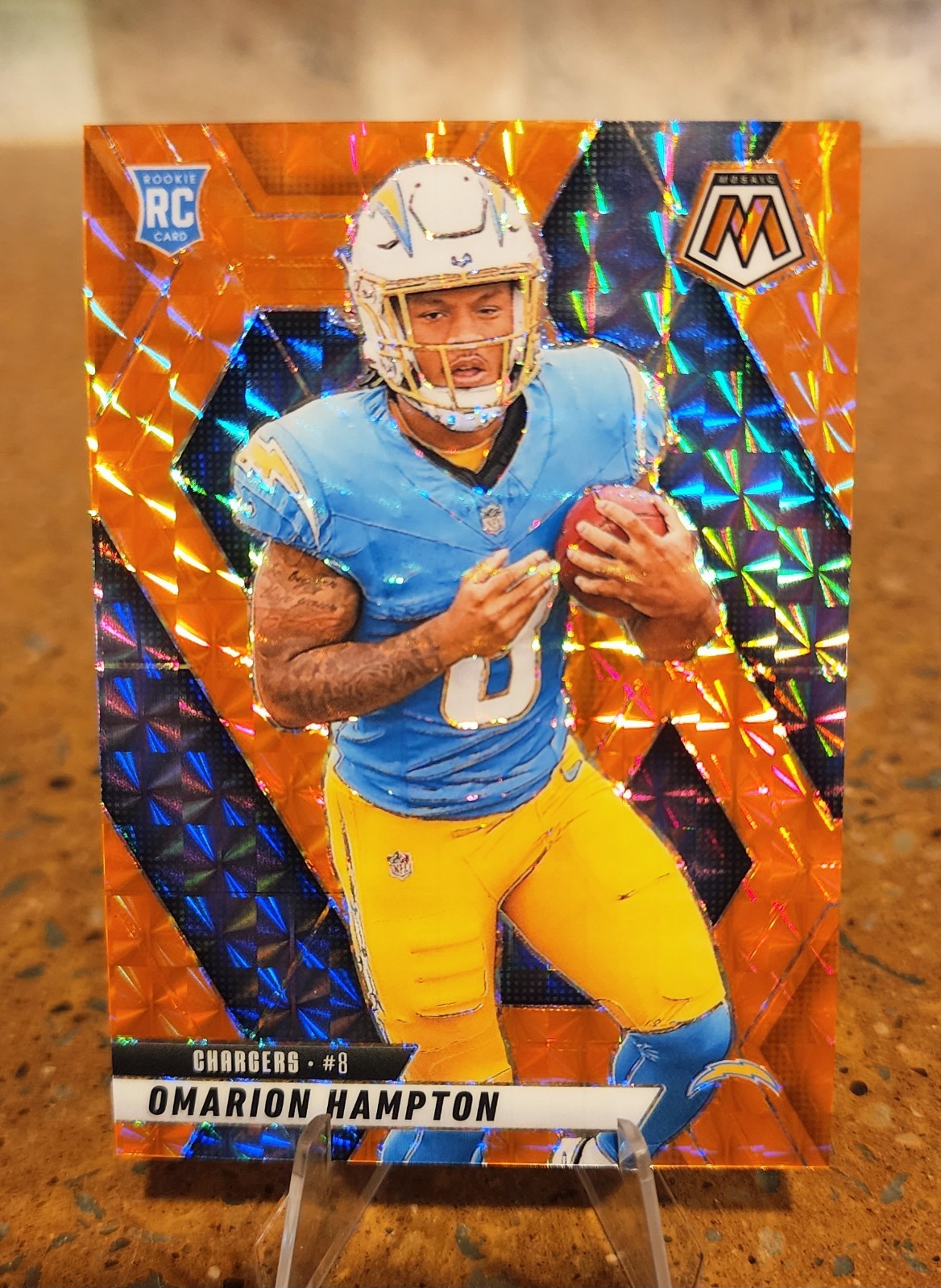 2025 Mosaic Omarion Hampton RC Rookie #335 Orange 185/199 LA Chargers