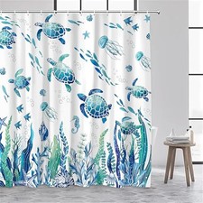 Nautical Shower Curtain Cute Kids Coastal 72"W x 72"L Pack of 1 Sea Turtle