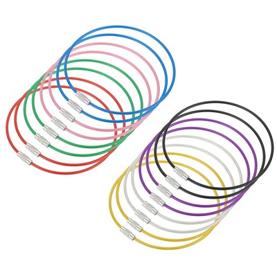 16Pack Wire Keychain Cable, 250mm/10 Inch Stainless Steel Key Ring Loop (8Color)