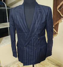 Vintage Pierre Cardin pure wool double breasted striped navy jacket blazer 38R