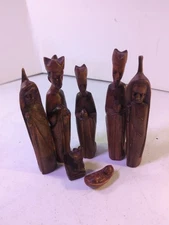 Hand Carved Nativity Set Wood 7 Piece Religious Christmas Decor Holiday Wooden