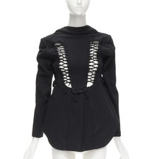 COMME DES GARCONS 2004 Runway black lace eyelet 2-way deconstructed jacket M