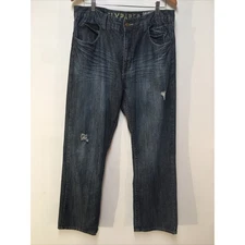 Flypaper Men 36x32 Jeans Blue Dark Wash Embroidered Bootcut Denim 100% Cotton