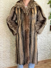 Luxury Gray Fox Patagonia Fur Mens Long Coat Jacket Raccoon Fur Collar Sleeves M