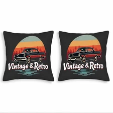 Set of 2 Vintage Retro Throw Pillow Covers 18x18in - Classic Car Design 