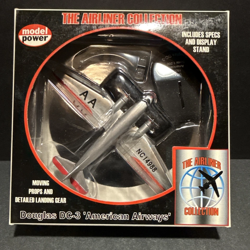 1:200 Model Power American Airways Douglas DC-3 Diecast Airplane w/ Stand 5808 - Image 2 of 4