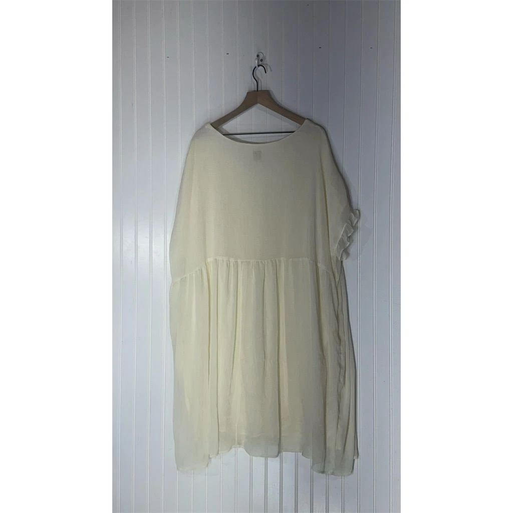 PALM ANGELS Abito tunica Hayden Los Angeles 3x babydoll panna boho cottagecore a strati con volant