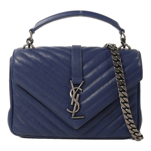 SAINT LAURENT YSL SHW College Medium 2 Way Shoulder Bag 487213 Calfskin Navy