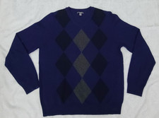 apt. 9 100 Cashmere Sweater Shirt Men's Size L Navy Argyle apt9