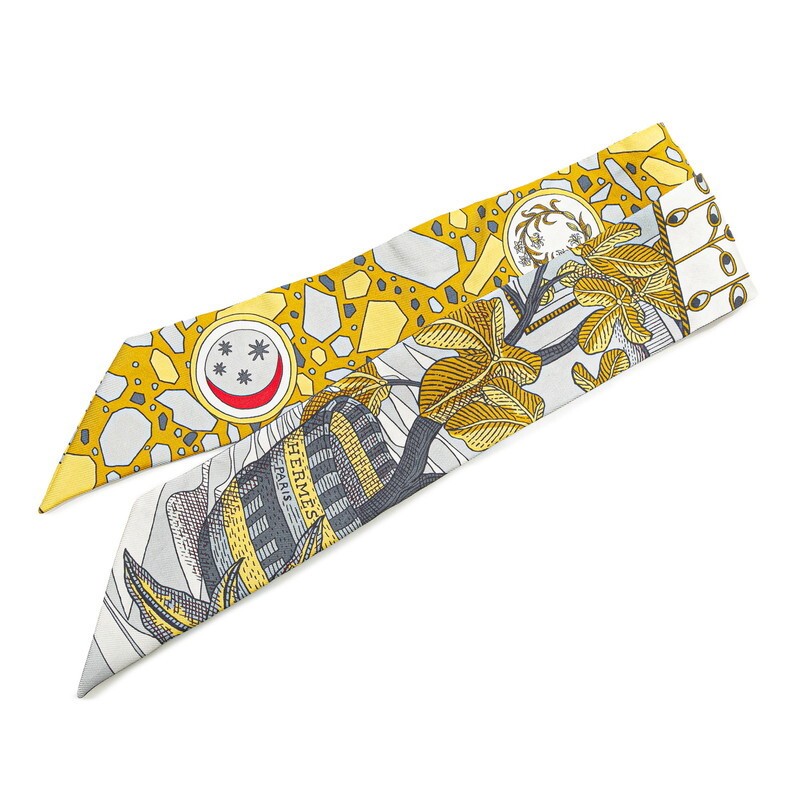 Hermes Twilly La Danse des Amazones Amazon Dance Scarf White Yellow Multicolor