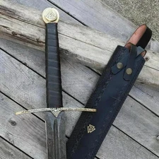 Hand Forged Damascus Steel Viking Sword Medieval Sword Battle Ready Sword+Sheath