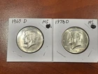 1969 D and 1970 D Brillant Uncirculated 40% Silver Kennedy Half Dollars