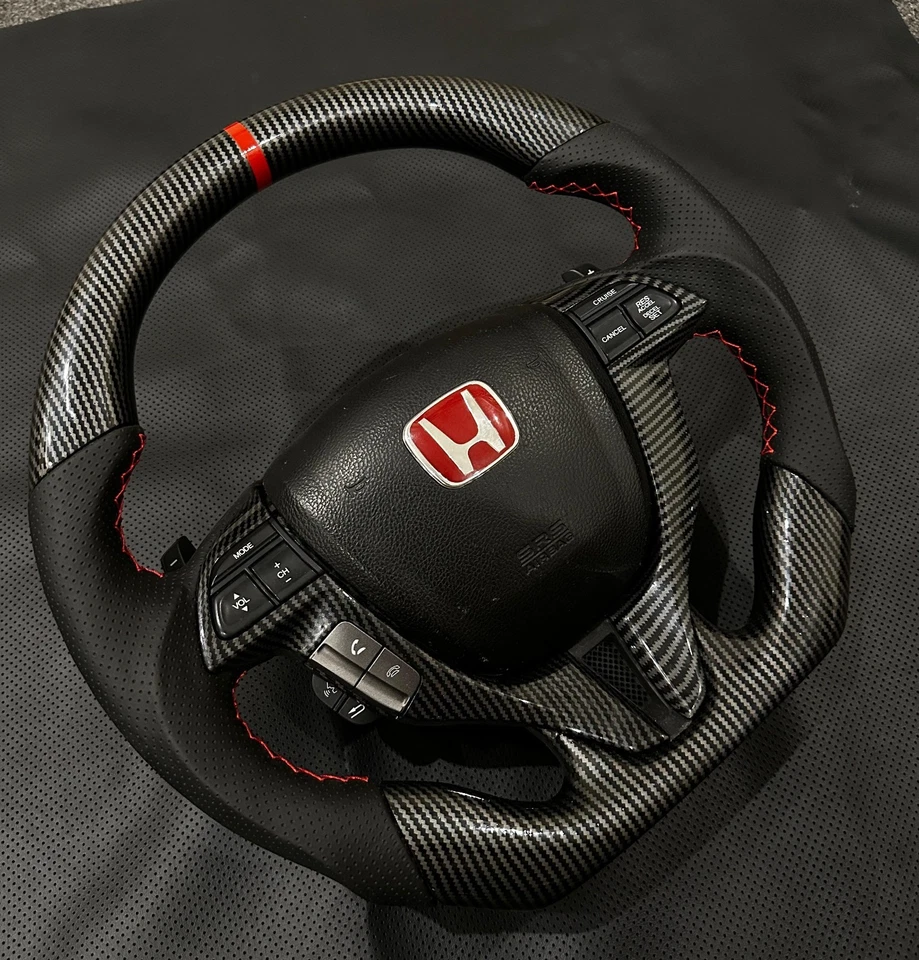 Volante de fibra de carbono Honda Accord octava generación cupé 2008-12 Odyssey 2011-17 Foto 2 de 4