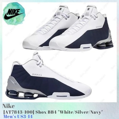 Nike Shox BB4 White Silver Navy AT7843-100 Men's US3-14 NEW