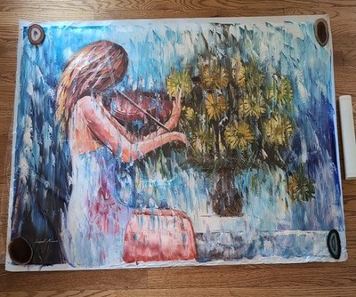 Official Leonid Afremov Studio THE LADY IN WHITE Oil Painting 40''x30'' w/ CoA