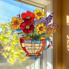 Personalized Mom  s Garden Acrylic Suncatcher, Custom Flower Window Hanging Gift