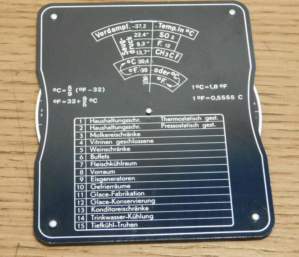 vintage PRESSO SKOP 1944 a.schwarm SUISSE PLAQUE de CALCULS du FROID FRIGIDAIRE - Photo 2/4